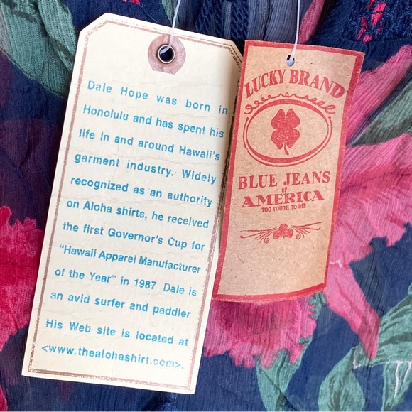 NEW Lucky Brand Silk Blouse Sheer Peasant Poet Top Hawaiian Floral Shirt - Picture 5 of 7